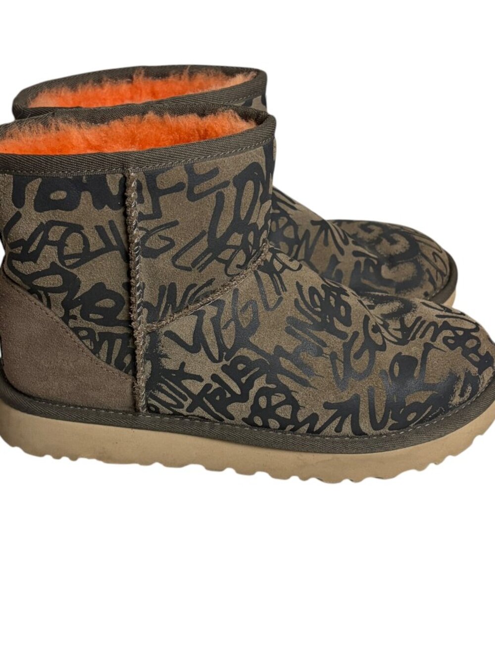 Ugg Women's Size 7 Classic Street Graffiti Mini Boots Brown Grey Orange Suede
